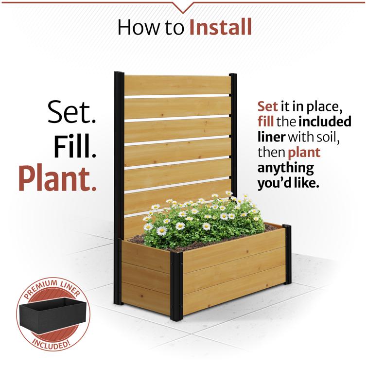 4ft H Concord Freestanding Wood Privacy Screen w/ Planter Box (1 Unit)